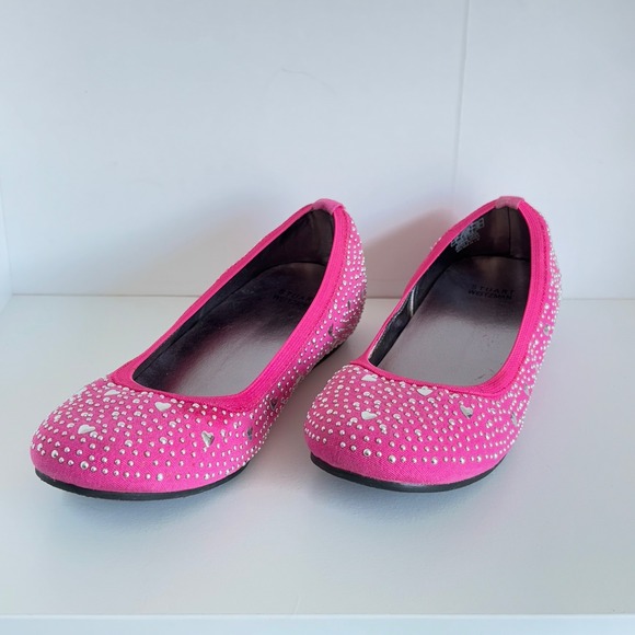 Stuart Weitzman Girls Ballet Flats Size 2 Pink Sally Evelyn Silver Studs‎ - Picture 2 of 12